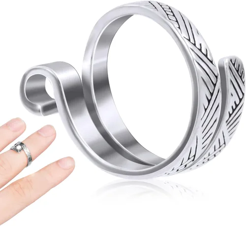 Vista 13 de ANCIRS Anillo de bucle de ganchillo para dedos, anillo de tensión de ganchillo ajustable, soportes de dedo guía de hilo abierto de metal, dedales