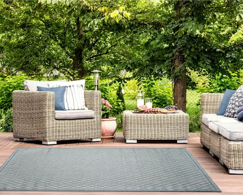 Vista 23 de Liora Manne Carmel - Alfombra tejida de perfil bajo de fácil cuidado para interiores y exteriores, color aguamarina, 6 pies 6 pulgadas x 9 pies 4