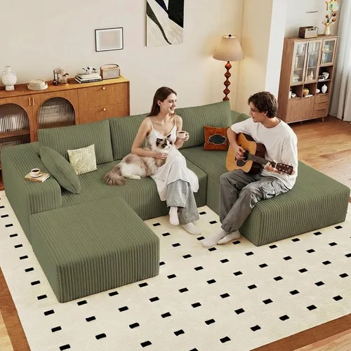 Vista 28 de Sofá seccional Cloud de 96 pulgadas, sofá deshuesado para sala de estar, sofá modular con asiento profundo, sofá de pana cómodo y esponjoso con Negro