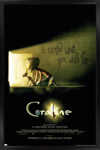 Vista 8 de Trends International Coraline - Póster de pared con texto en inglés «Be Careful» Versión enmarcada de caoba