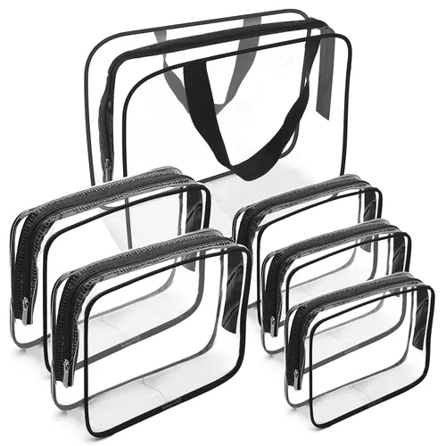 Vista 18 de APREUTY Bolsas de maquillaje transparentes, aprobadas por la TSA, juego de 3 bolsas de maquillaje grandes de PVC transparente con asa de cremallera