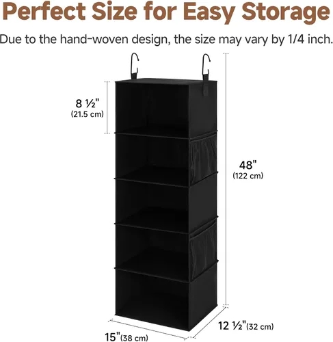 Vista 3 de StorageWorks Organizadores colgantes de armario con 5 estantes, organizador de almacenamiento plegable con 2 bolsillos laterales, estantes colgantes