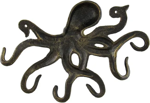 Vista 3 de SPI Home Gancho para llaves con diseño de pulpo que nada, con acabado color bronce avejentado.