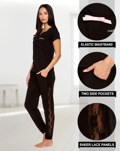 Vista 3 de bebe Conjunto de pijama para mujer, camisa de manga corta con pantalones de pijama para correr