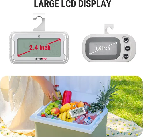 Vista 8 de TempPro Termómetro para refrigerador con gran pantalla LCD retroiluminada, termómetro para congelador con registro máximo/mínimo, fácil reemplazo