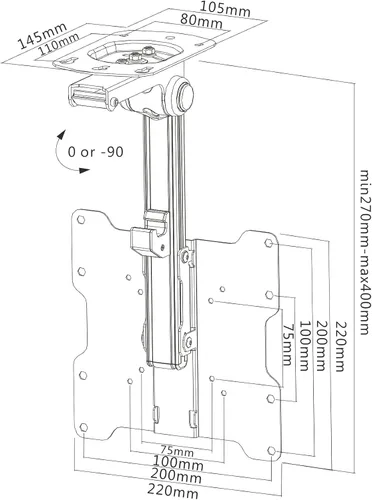 Vista 5 de InstallerParts Soporte de techo plegable para TV – para pantalla plana de 17 a 37 pulgadas y monitor de hasta 44 libras, ángulo abatible y giratorio