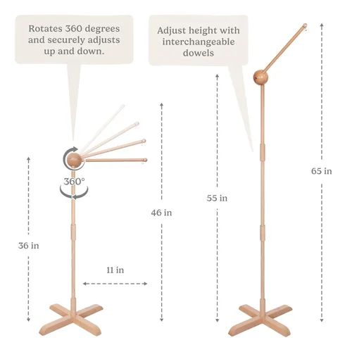 Vista 2 de Soporte de madera para cuna con brazo móvil, brazo móvil para cuna y moisés, altura ajustable de 360°, ajuste universal, madera de haya 100%