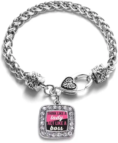 Vista 143 de Pulsera de dijes cuadrados de plata con joyería de circonita cúbica