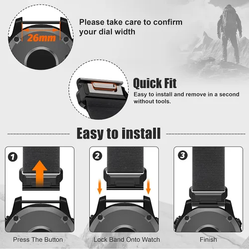 Vista 3 de ANCOOL Correa compatible con Garmin Fenix 7X/6X/5X, correas de nailon de fácil ajuste de 1.024 in para Garmin Fenix 3/5X Plus/6X Pro/Tactix Negro