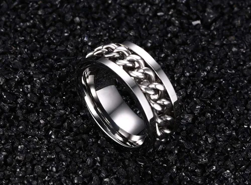 Vista 9 de Men's Spinner Fidget Rings Chain Rotation Ring for Men Women 8MM Stainless Steel Intertwine Ring Motorcycle Biker Bicycle Chain Ring Cool Punk Rock