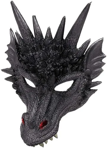 Vista 2 de Himine - Máscara de cosplay de cabeza de dragón para festival, fiesta y Halloween Negro