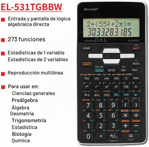 Vista 6 de Sharp EL-531TGBBW Calculadora científica/de ingeniería de 12 dígitos con tapa dura protectora, batería y pantalla LCD híbrida solar, ideal para Negro