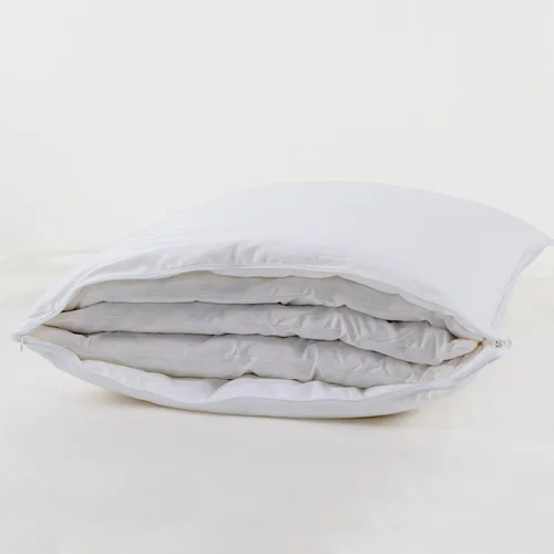 Vista 4 de Almohada de capa ajustable para dormir, almohada de plumas de ganso premium con funda de cremallera 100% algodón, tamaño Queen (rayas aleatorias)