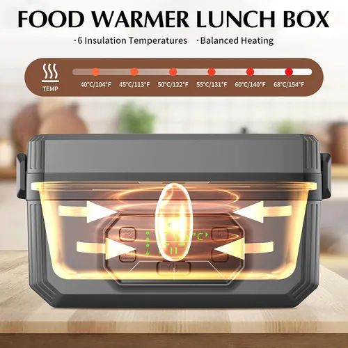 Vista 3 de Fiambrera eléctrica para adultos con temporizador – 1.6L eléctrica inalámbrica 24000mAh alimentada por batería calentada, calefacción de 5 lados
