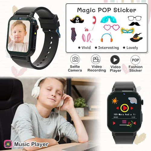 Vista 4 de Reloj Inteligente para Niños de 32 Juegos para Niños de 5 a 12 Años, Reloj Inteligente para Niños con Pantalla Táctil HD, Cámara de Video