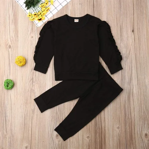 Vista 3 de Conjunto de 2 piezas de pijama para bebés de 6 a 3 años de edad, camisas y pantalones de algodón con volantes