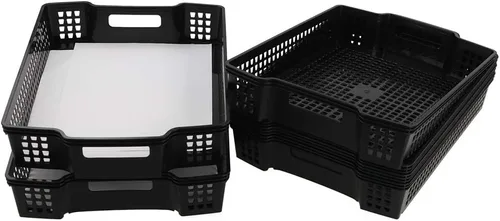 Vista 7 de Sandmovie Bandeja grande para almacenamiento, organizador de plástico para cocina, aula, oficina, negro, 6 paquetes