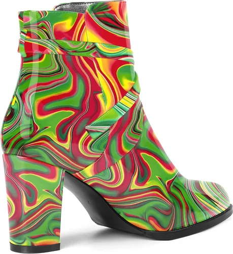 Vista 5 de SKYSTERRY Botas altas de tacón alto para mujer, puntera redonda, sin cordones, de patente, de 3.3 pulgadas