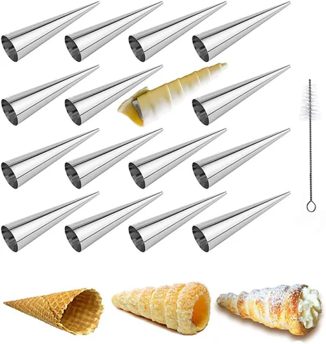 Vista 10 de Joyeee Juego de 16 moldes de tubos de cannoli, con tubos antiadherentes de 4.7 pulgadas, grande, bolsa de tuberías reutilizables, cepillo y puntas