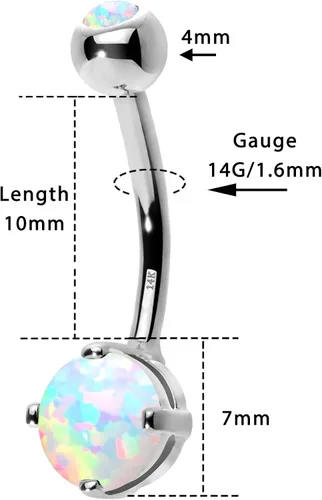 Vista 6 de JEWSEEN Anillos de ombligo de oro de 14 quilates, anillos de ombligo de ópalo sintético, anillos redondos para el ombligo, piercing para el ombligo