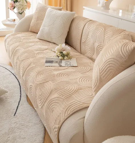 Vista 4 de Funda de Sofá Seccional Acolchada Geométrica de Felpa Suave Boho Antideslizante Mullida Color Sólido Lavable Funda Protectora de Muebles para Niños
