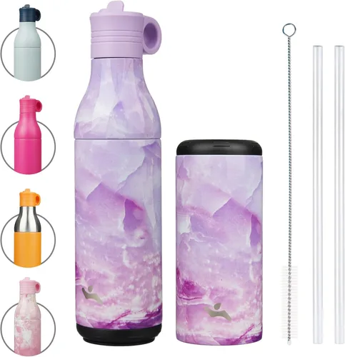 Vista 14 de Konokyo Botella de agua de acero inoxidable de 13 onzas con pajilla, aislada, botella de viaje de metal reutilizable con parte inferior extraíble
