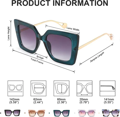 Vista 6 de Karsaer Gafas de sol cuadradas de gran tamaño con incrustaciones de perlas para mujer, K7159