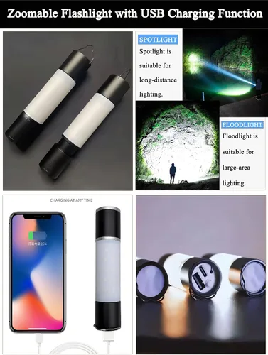 Vista 3 de Linternas LED portátiles de 10000 lúmenes recargables, linterna táctica súper brillante con 6 modos, potente luz con zoom, linterna impermeable