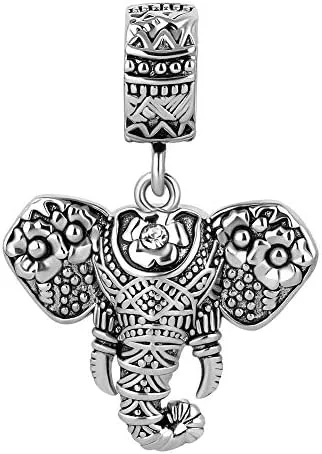Vista 2 de Abalorios de elefante de la suerte con diseño de animales de buena suerte para pulsera (elefante con flor), Cobre