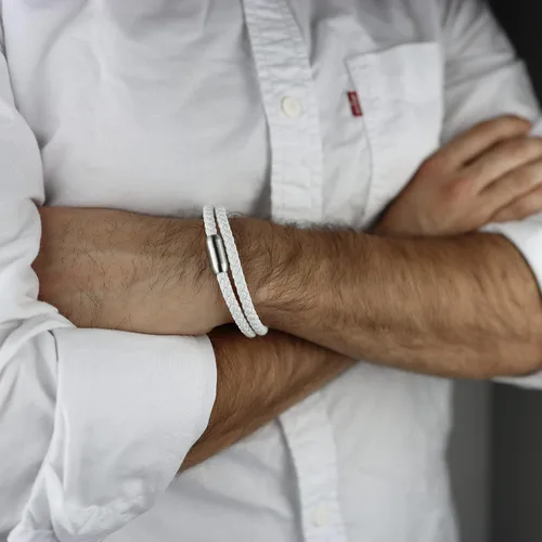 Vista 6 de Pulsera de cuero trenzada con cierre magnético de acero inoxidable para hombre, pulsera de cuero auténtico con cierre magnético