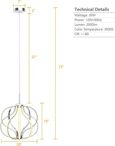 Vista 5 de Tangkula Candelabro LED moderno, lámpara colgante regulable con altura ajustable, lámpara de techo para dormitorio, sala de estar y comedor, LED