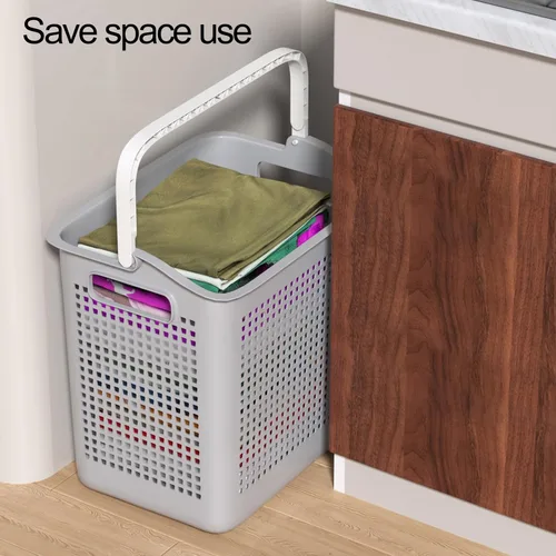 Vista 8 de Taysisiter - Cesta de almacenamiento de plástico de 35 L con asa, 4 paquetes Cestas pequeñas de ropa sucia para baño, cuarto de servicio
