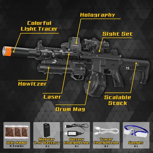 Vista 2 de Gel Splat Blaster - Tamaño grande de 32 pulgadas - Luz LED - Accesorios ricos - Modo automático y manual - Batería recargable modular de 7.4 V