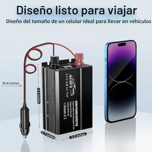 Vista 4 de Inversor de corriente para automóvil de 400 W, CC 12 V a 110 V CA, adaptador de enchufe de automóvil con toma y pantalla digital/puertos de carga