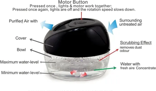 Vista 6 de Fresh Aire máquina con fragancia de lavanda Rainmate arcoíris de color negro con 6 luces ledes de color cambiante