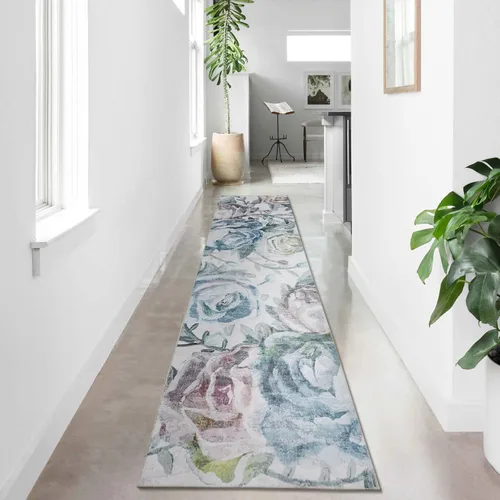 Vista 5 de DECOMALL Alfombra de pasillo lavable a máquina con diseño de jazmín, alfombra de cocina moderna y colorida con flores, alfombra antideslizante