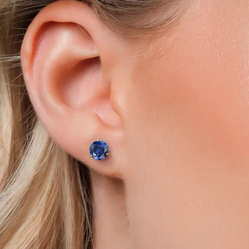 Vista 242 de Gem Stone King Aretes de Martini de oro amarillo de 14 quilates Aretes de tuerca de 3 puntas para mujeres y hombres Redondos de 0.236 pulgadas
