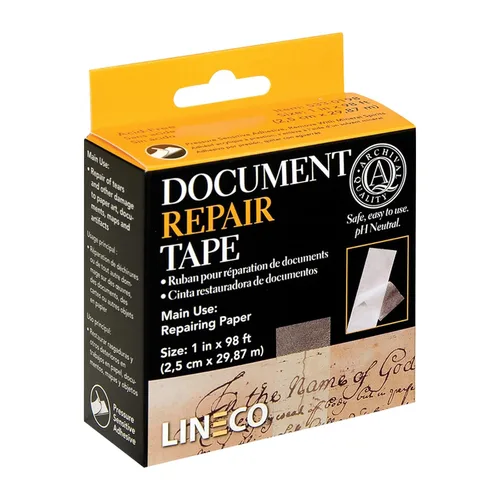 Vista 6 de Lineco, cinta de reparación de documentos de archivo, 2,5 cm x 30 m, sin ácidos y translúcida, para reparación de documentos en papel, libros