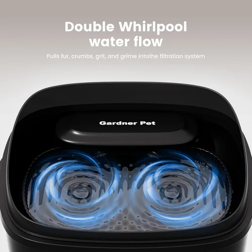 Vista 2 de Gardner Pet Fuente de agua para mascotas de 1 galón, fuente de agua para perros Vortex, fuente automática ultra silenciosa para gatos con filtro