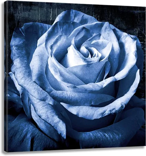 Vista 13 de Cuadro de flores para sala de estar, arte de pared floral azul y blanco sobre lienzo con detalles dorados para decoración de dormitorio gris, 32 x