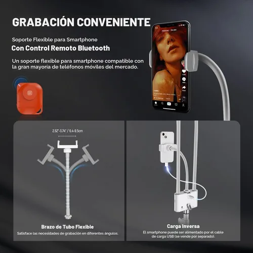 Vista 7 de NEEWER Kit de Luz de Esteticista con Soporte para Teléfono y Bolsa de Viaje, Soporte para Control 2.4G/PC/MAC y Control Separado de 2 Cabezales