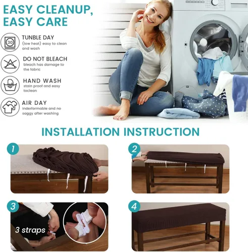 Vista 5 de Beacon Pet Fundas de jacquard para banco de comedor, funda tapizada de elastano suave y elástica, extraíble y lavable para sala de estar, Marrón