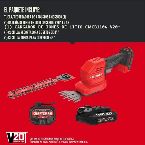 Vista 2 de CRAFTSMAN V20 - Kit de recortadora de césped manual inalámbrica y mini cortasetos (CMCSS800C1)