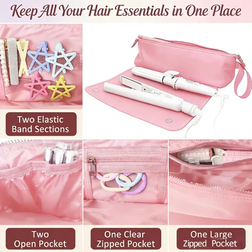 Vista 3 de Bolsa de viaje para herramientas para el cabello con alfombrilla resistente al calor, organizador de herramientas de pelo caliente 2 en 1