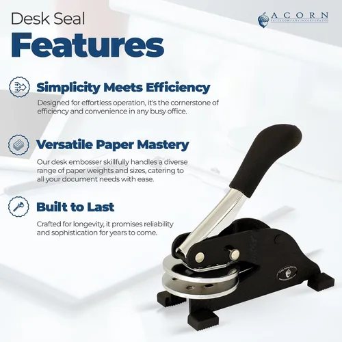Vista 3 de Delaware Desk - Sello corporativo de sellado en relieve, Sello corporativo DE, marco de metal negro, diámetro 1-5/8, fácil de usar, sello