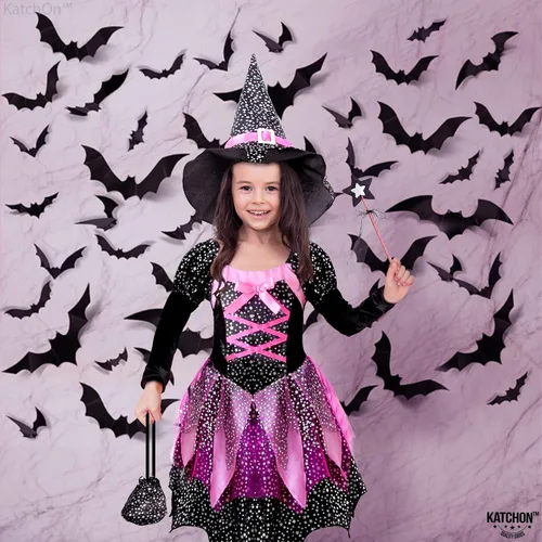 Vista 3 de Katchon, Black and Purple Witch Costume for Girls - Halloween Costumes for Kids Girls Witch Costume for Halloween Cosplay