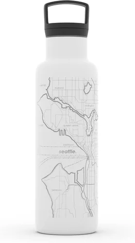 Vista 151 de Well Told Botella de agua aislada con mapa de Washington DC grabado, botella de acero inoxidable grabada (21 onzas, blanco) botella aislada de mapa