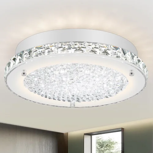 Vista 10 de Lámpara de techo de cristal de montaje al ras, lámpara de techo LED moderna de 8.3 pulgadas, lámparas de araña de cristal regulables