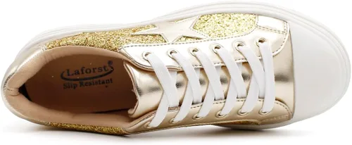 Vista 7 de Laforst Tenis antideslizantes con purpurina Mardi Gras para mujer, color morado