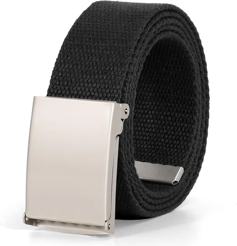 Vista 20 de WHIPPY Cinturón de tela con hebilla militar de color negro sólido, tapa abatible, totalmente ajustable, para hombre, con corte a medida